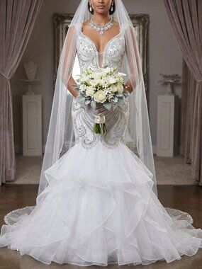 🦢Luxury Glamour Designer Couture Wedding Evening Runway Prom Pageant Gown Dress